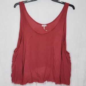 Free People Intimately Womens Rust Red Slouchy Frayed Trim Tank Top Size XS